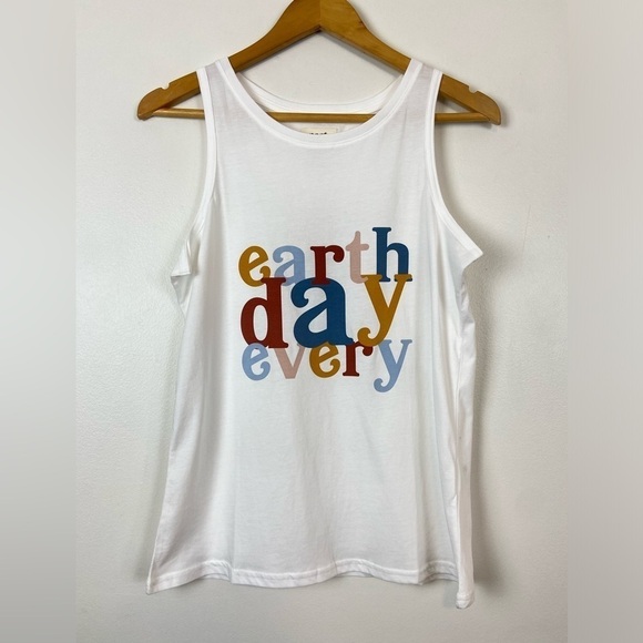 NWT Pact Earth Day Everyday Softspun Graphic High Neck Organic Cotton Tank Top - Picture 1 of 6